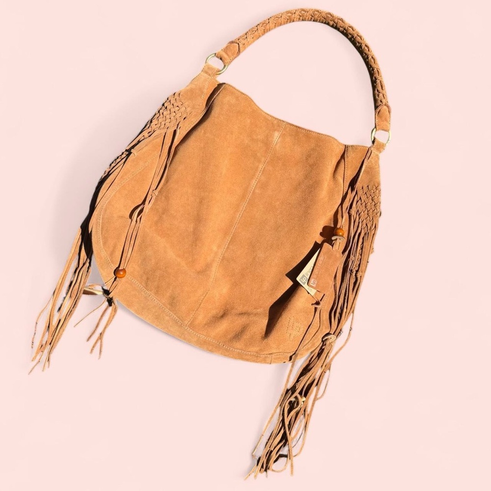 Linea Pelle Tan Suede Fringe Shoulder Bag
